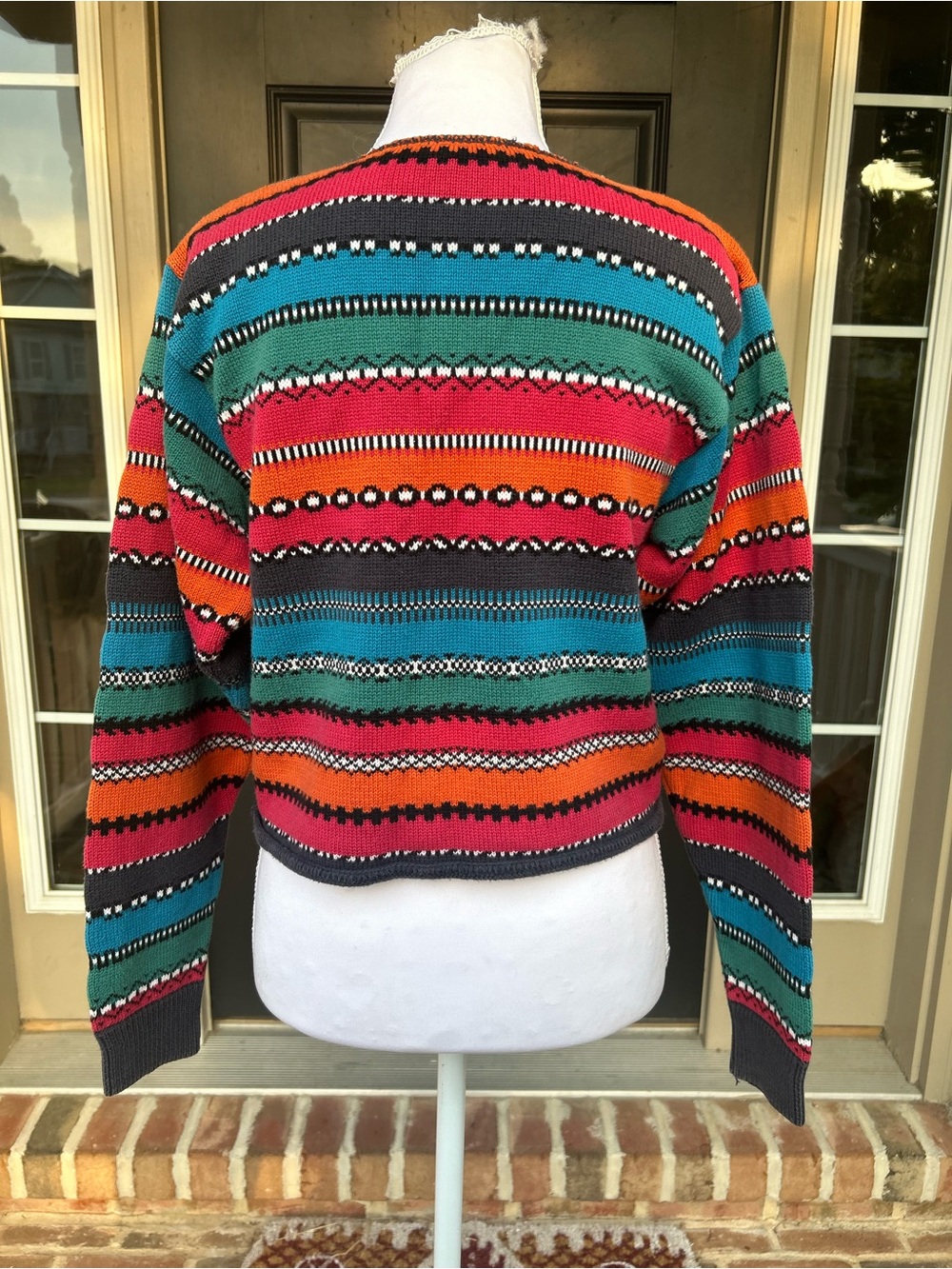 Vintage 90s LizWear multicolored striped cropped knit cardigan southwestern S - Picture 6 of 8